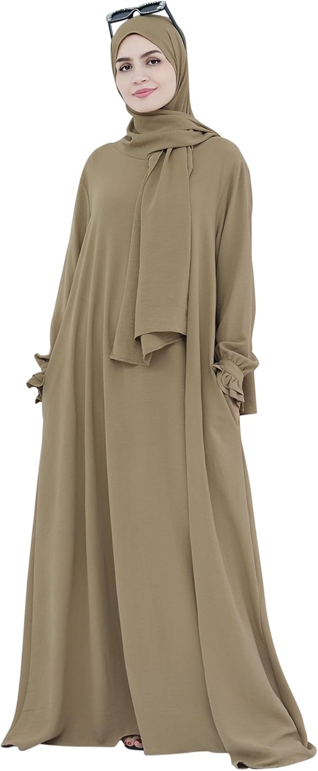 Women Muslim Dress Middle East Arabian Robe Islamic Modest Dress with Hijab Scarf Lace Sleeve Flowy Abaya Dress - Image 2