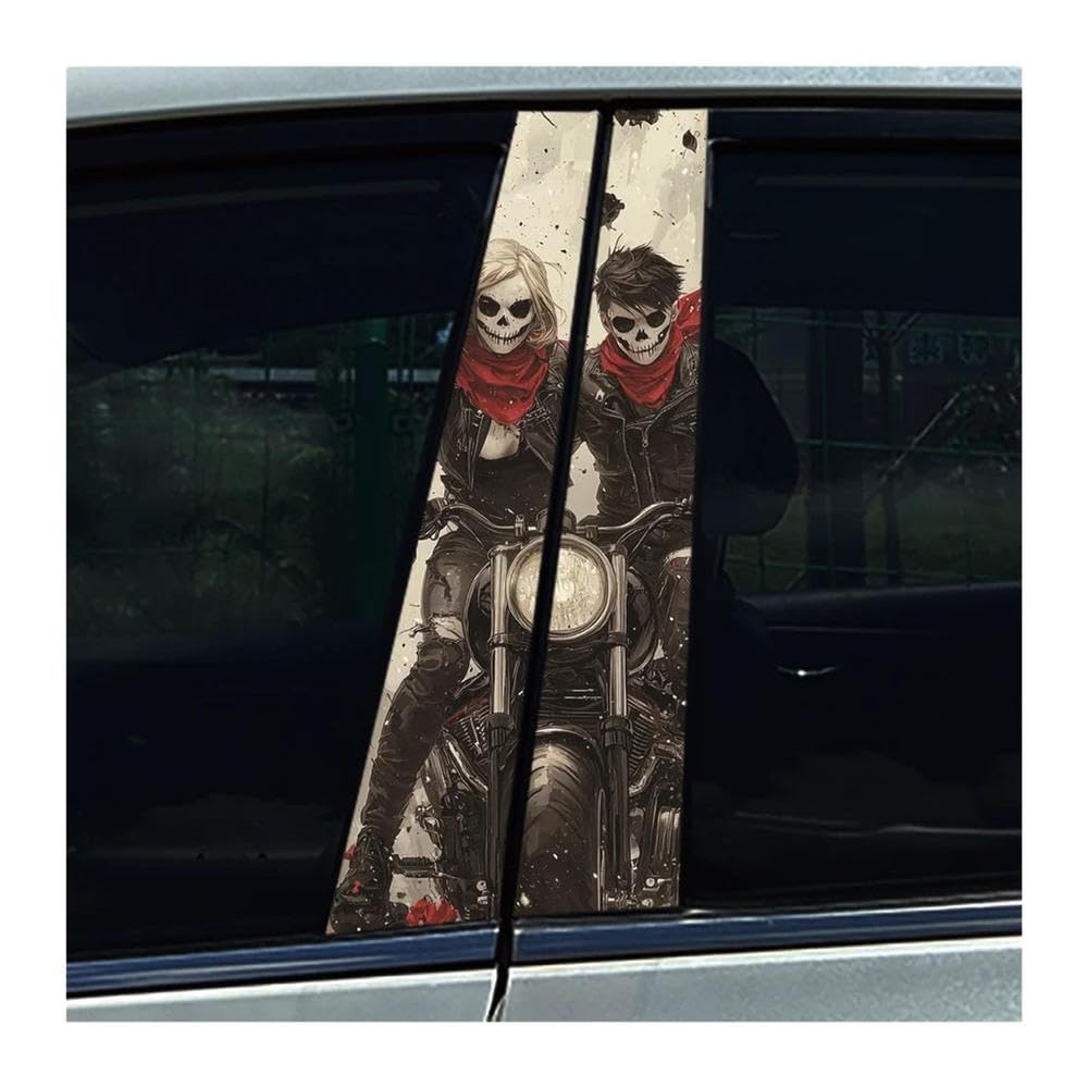 Decorative Items 2PCS Skeleton Couple Car B Pillar Sticker Waterproof Center Column Decals(C)