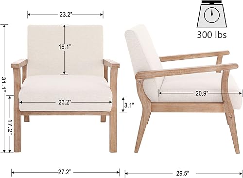 Miniatura 9 de VESCASA Silla decorativa de 23.2 pulgadas de ancho con brazos, cómoda silla auxiliar de granja con asiento tapizado, silla de lectura moderna de