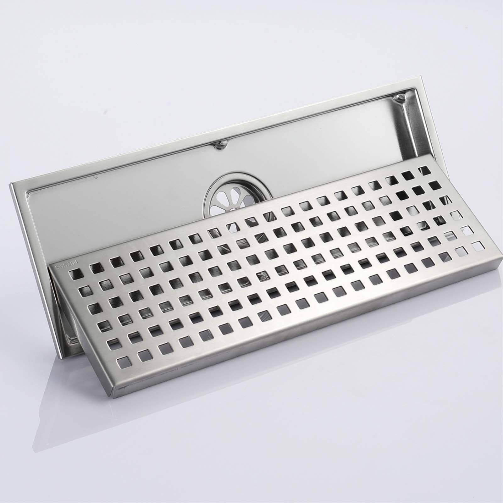 Bonde Douche Style Long Siphon Douche Acier Inoxydable Bonde de Douche Rectangle Bonde Douche Extra Plate Moderne et Simple Siphon de Sol Anti-Odeur Convient pour Cuisine, Salle de Bain