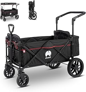 elvent® SmartCruiser Premium Bollerwagen - Handwagen faltbar mit Dach I Sitzpolster, Hecktasche, Feststellbremse, Off-Road-Reifen, 5-Punkt-Gurt I für 2 Kinder | Teleskop-Zugstange (Schwarz)