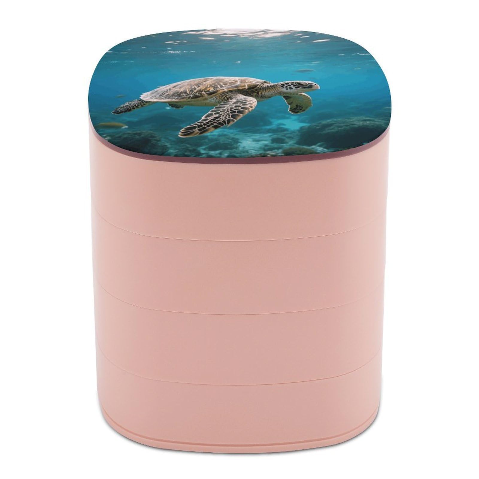 VstaDank Sea Turtles Jewelry Box with Mirror 4-Layer Rotating Jewelry Tray Case Portable Jewelry Case Trinket Boxes Trinket Cases Travel Jewelry Organizer Earrings Storage Box