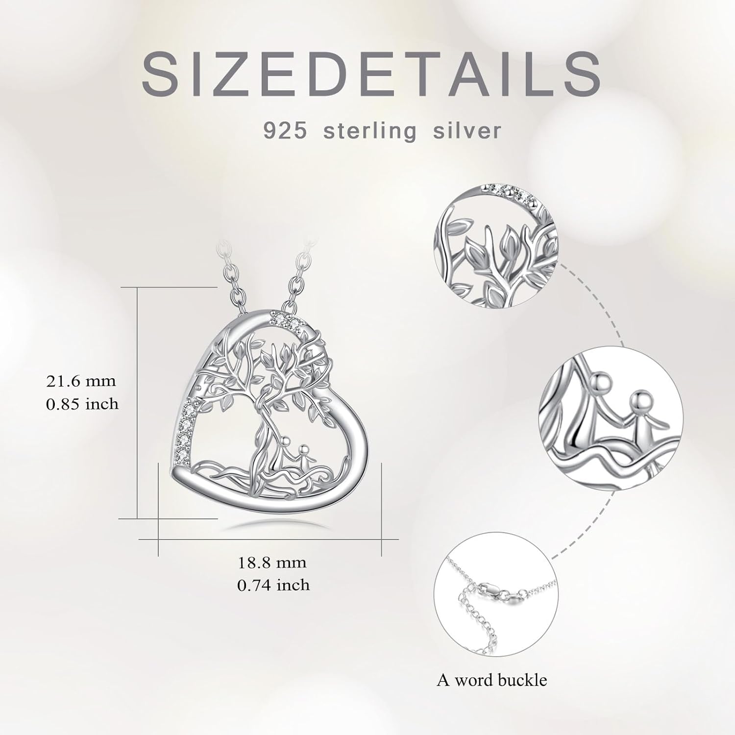 Heart Necklace for Women, Sterling Silver Tree of Life/Hummingbird/Deer/Highland Cow/Bear/Black Cat Pendant Necklace Jewelry Anniversary Birthday Gift, 20" - Image 4