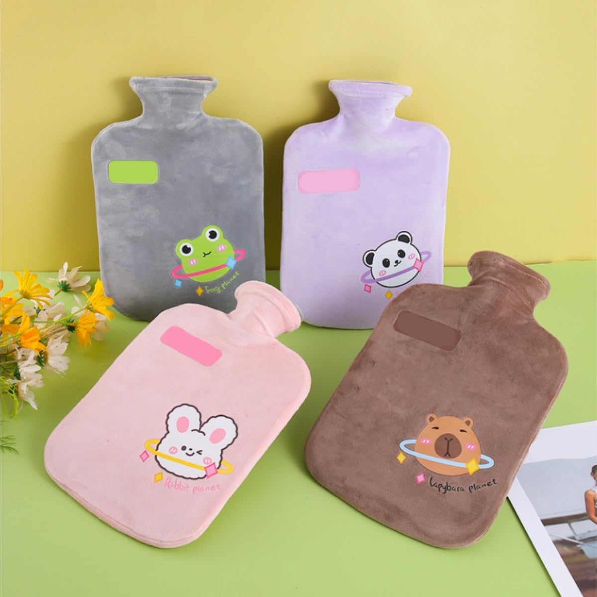 Bolsa de Agua Caliente Botella De Agua Caliente Llena De Agua De PVC, Botella De Agua Caliente Llena De Agua Portátil De Felpa Hot Water Bottle Segura(Bruin)