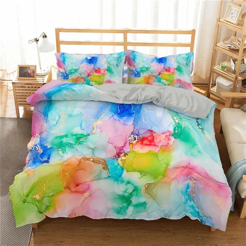 Housse de couette imprimée marbre parure de lit 240x220 multicolore abstraite