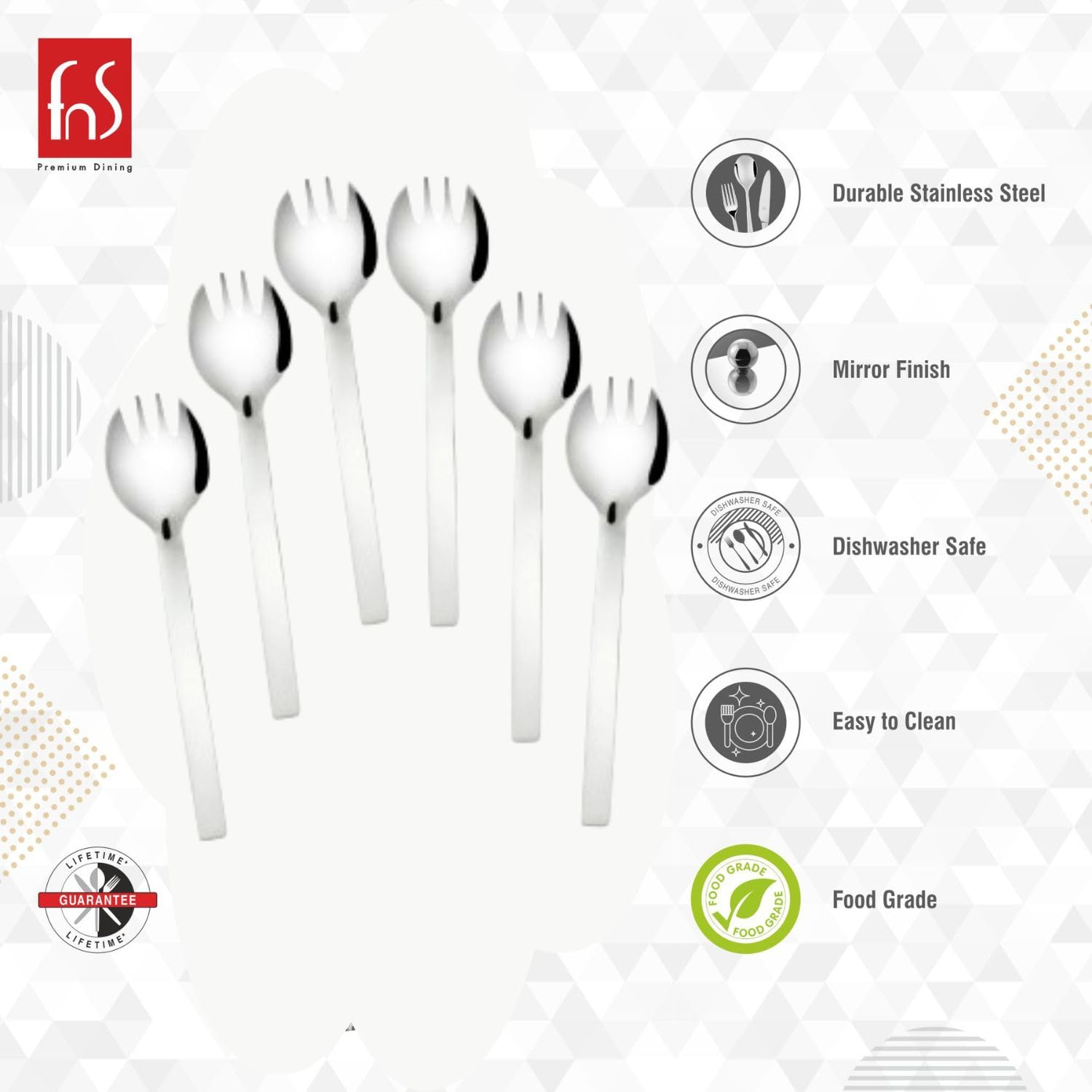 FnS Solo Stainless Steel Spork Set of 6 | Spoon Cum Fork 3-in-1 | Food Grade Mirror Finish Spork for Dessert, Salad, Cake, Sweets, Soup & Noodles | Home, Kitchen & Dining 3