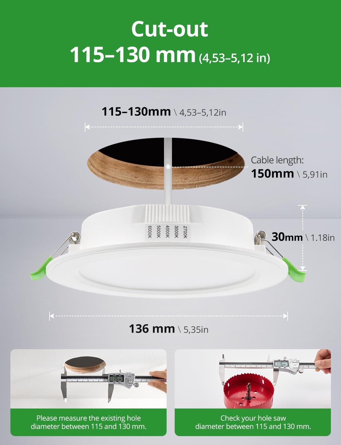 HOMEOW Zestaw 20 wpuszczanych reflektorów LED 10 W, otwór 115 mm - 130 mm