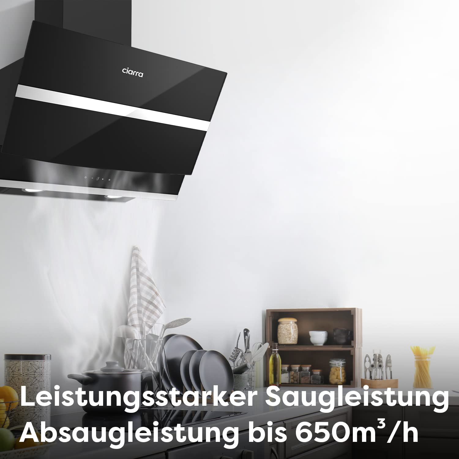 Ciarra CBCB6736N Kopffreie Schräghaube Dunstabzugshaube 60 cm 650 m³/h Touch Control Dimmbar LED-Beleuchtung – Bild 3