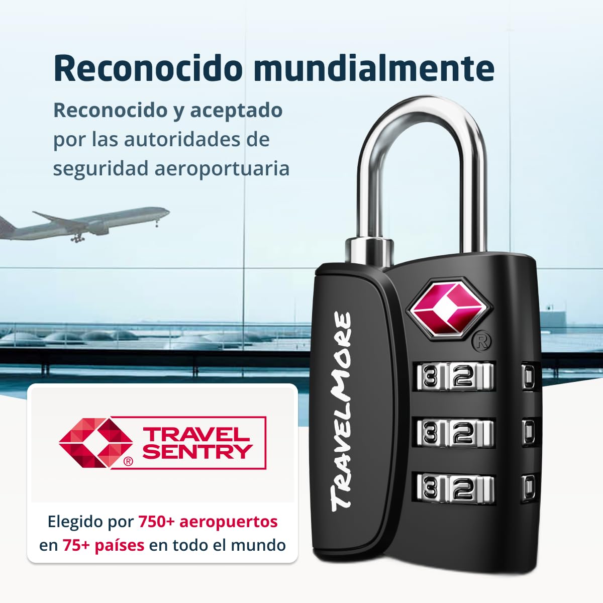 Candado TSA para maleta de viaje con indicador de apertura | Aprobado por la TSA | Candado de combinacion | Negro (6 uds.)