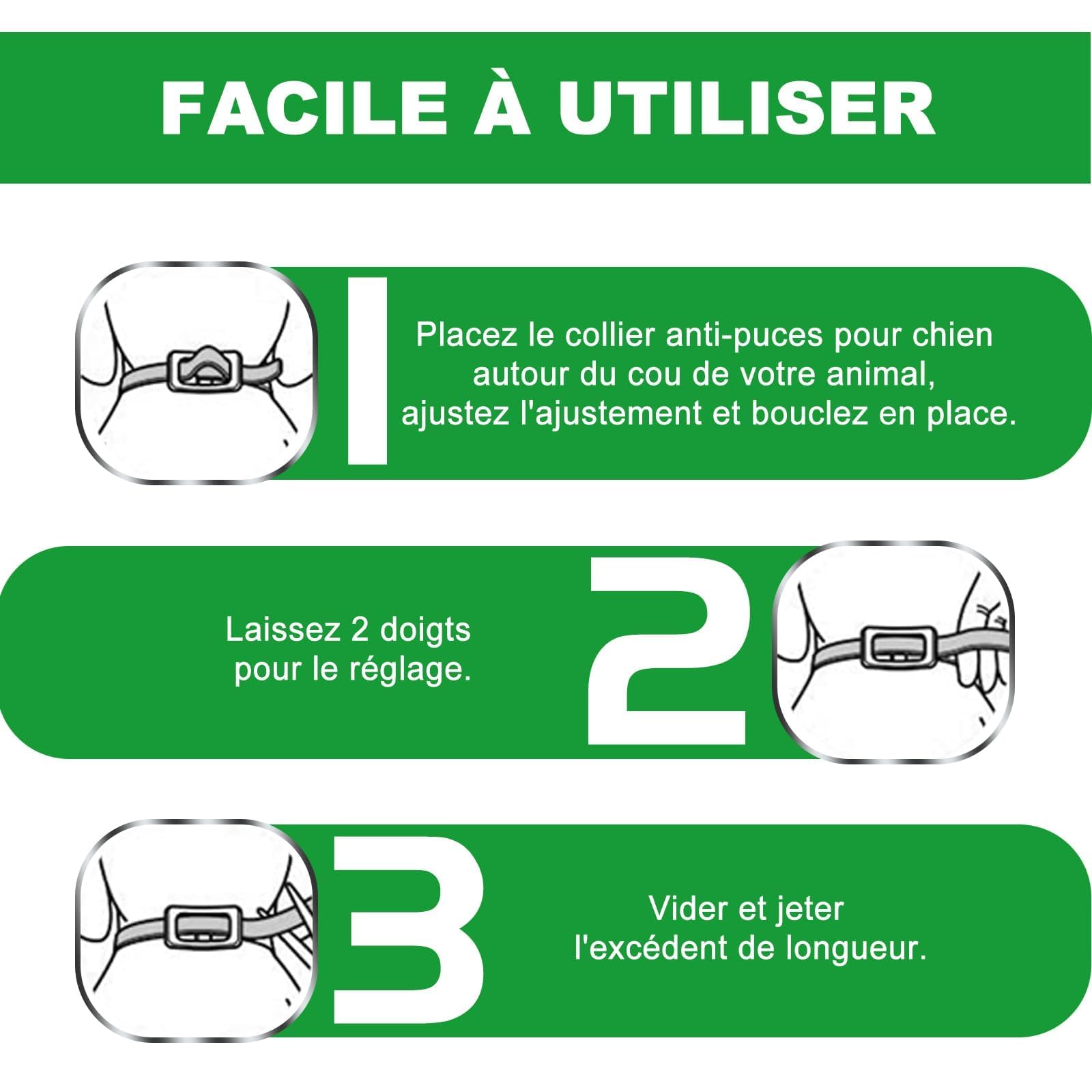 Collier Anti Puces pour Chien, 12 Mois De Protection Efficace, Collier Anti Tique Chien 65cm, Réglable Et Étanche, Convient Aux Chiens De Toutes Tailles