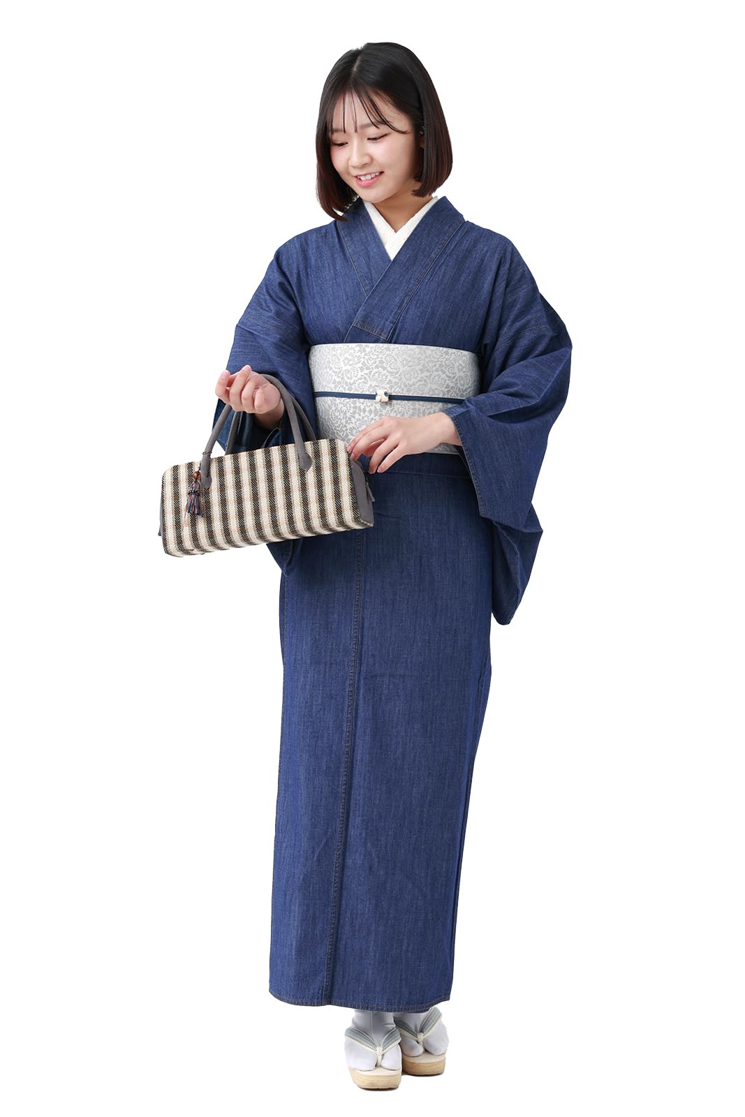 久留米織 木綿着物 2点 セット レース帯 ROCCA 六花 半幅帯 着物