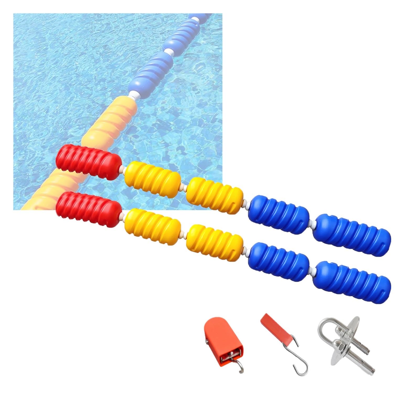 WOTZOV Swimming Pool Lane Dividers - 9Cm Safety Buoy Rope With Hook Accessories, Ideal For Pool Safety Fencing, 18M/59.1Ft Durable Wire Rope For Clear Lane Separation，Wire Rope 18m/59.1ft