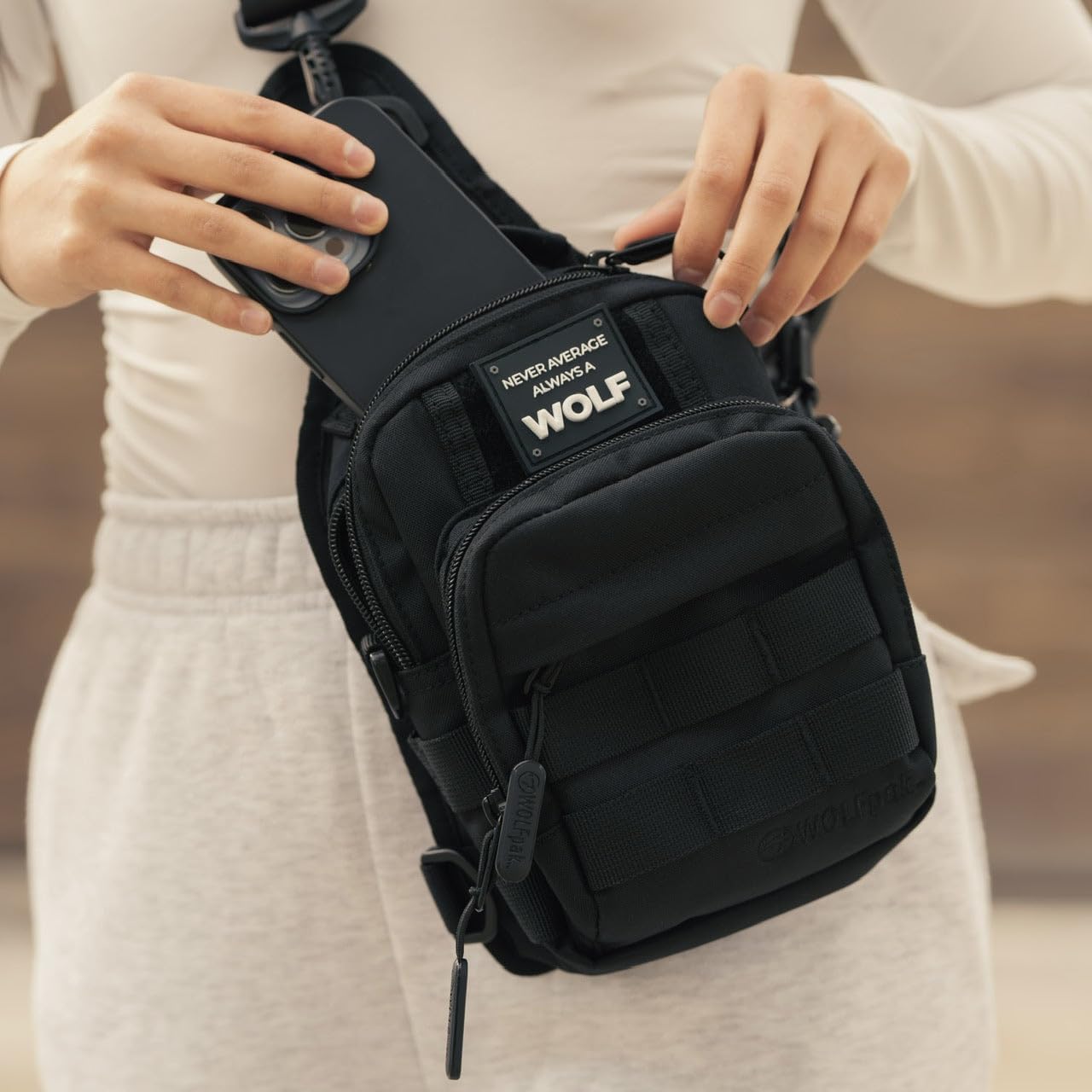 WOLFpak 4L Mini Tactical Sling Bag (Alpha Black) Compact Crossbody Backpack for Gym, Travel & EDC | Tactical Shoulder Bag with Multiple Pockets – Lightweight, Durable Sling Pack for Men & Women - Image 6