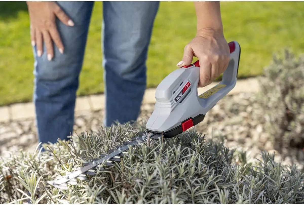 Cisaille à Gazon et Taille-haie sans Fil Dedra 7,2 V, 2 en 1, Batterie 2000 mAh, Lame Gazon 10 cm, Lame Taille-haie 20 cm, Coupe 8 mm, autonomie env. 70 Min