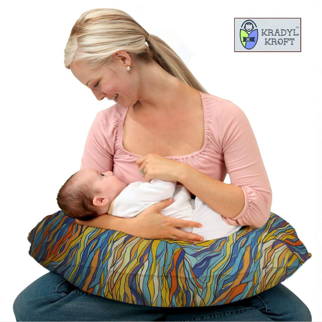 Kradyl Kroft 5in1 Baby Feeding Pillow with 100% Cotton Removable Cover | Breastfeeding Pillow | Nursing Pillow with Belt and Hoop (Royal) 1