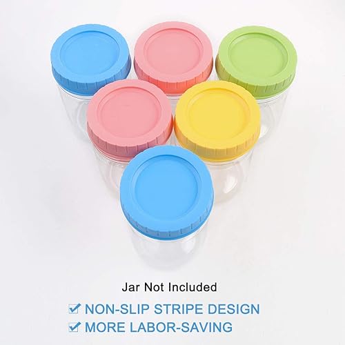 Miniatura 4 de uxcell Paquete de 4 tapas de plástico de colores para frascos de boca regular con anillos de sellado, tapas de almacenamiento de alimentos para