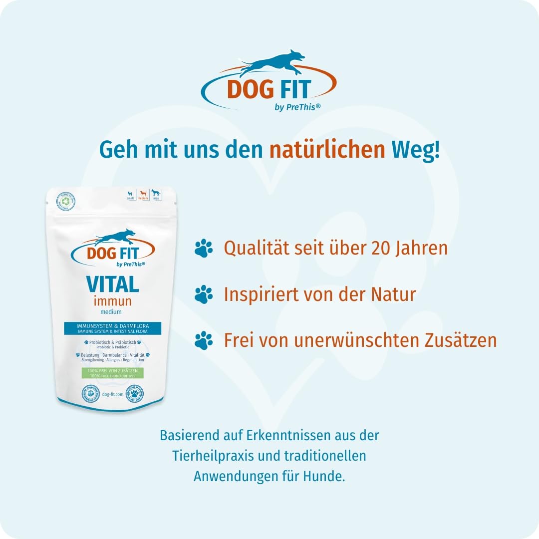 DOG FIT by PreThis® VITAL immun für Hunde I Mit Colostrum, Agaricus Blazei Murrill, Hagebuttenextrakt, Shilajit, Propolis I Ohne künstliche Zusätze I medium 10-25kg