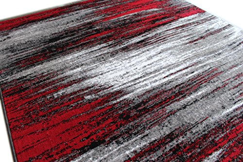 Masada Rugs, Modern Contemporary Area Rug, Red Grey Black (8 Feet X 10 Feet) Large Livingroom, Bedroom, Office Rug #TOP3