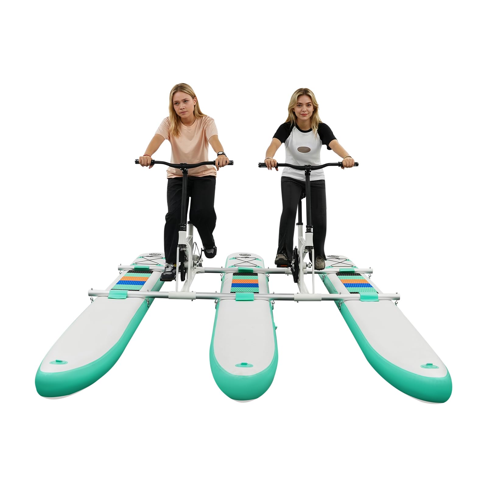 Inflatable Water Bike Pedal Boat - 2 Person Portable Water Bicycle for Lakes, Rivers & Calm Seas, Foldable Design with Pump, Easy Transport & Storage, Light Green/White