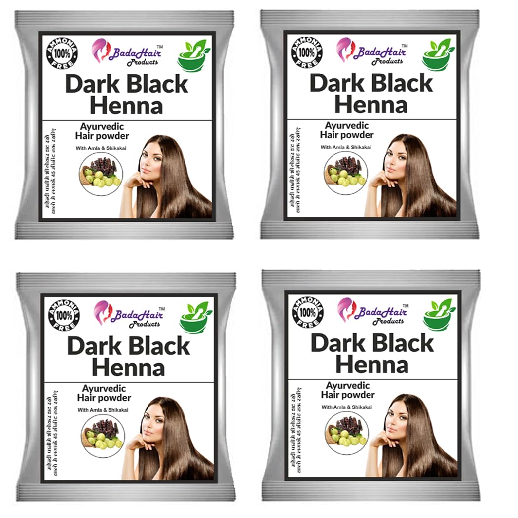 Badahair products Natural Herbal Organic Henna Mehendi Hair Powder Pack for Special Ammonia Free Amonia Free Herbal Based Hair Colour Powder| Use Men, Women Natural - Black (30 Gram Each, 4)-image-45