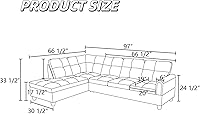 Vista 2 de Sofá seccional en forma de L con chaise, sofás seccionales de 3 piezas modulares convertibles para juegos de muebles de sala de estar y apartamento