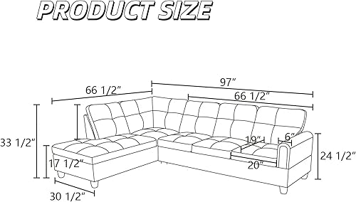 Miniatura 2 de Sofá modular en forma de L con diván, 3 piezas, sofá modular convertible para sala de estar y apartamento pequeño, piel sintética, color negro