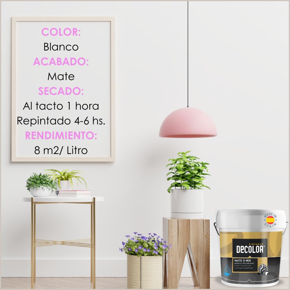 Pintura Acrilica Mate Blanca. Paredes y Techos Interiores y Exteriores. No deja Rastro de rodilo. 4 Litros.