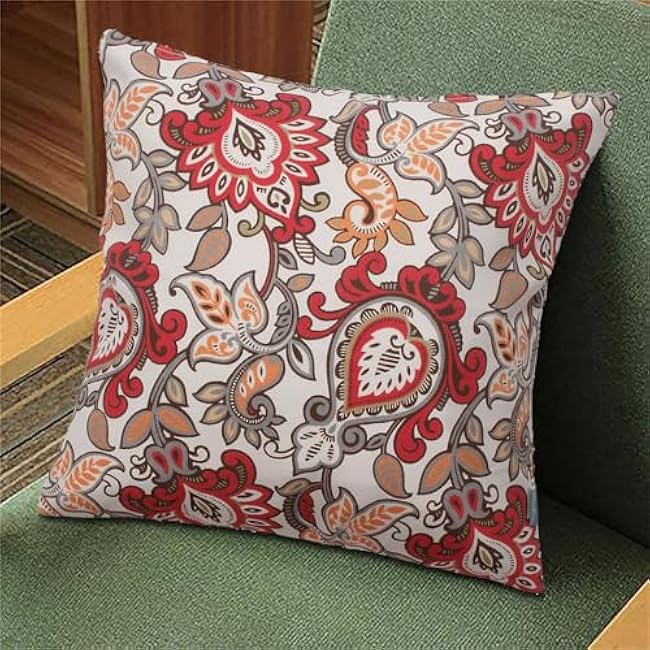 Magpie Fabrcis Pack of 2 Outdoor Waterproof Throw Pillow with Insert 18 x 18 Inch, Christmas Decorative Back Cushion Pad for Garden Patio Tent Balcony Couch Sofa(Floral Red Orange)