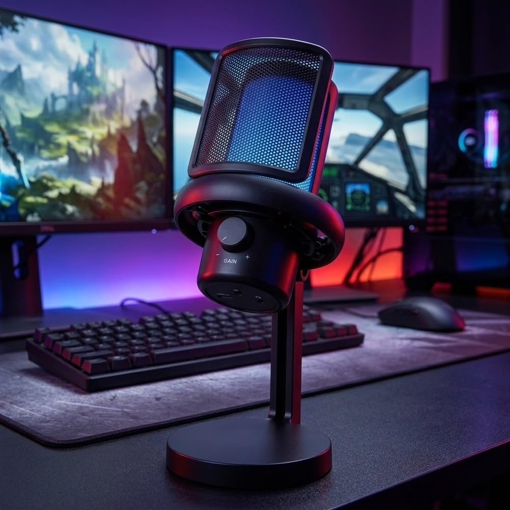 Micrófono USB Gaming con RGB y para silencio Micrófono USB Gaming