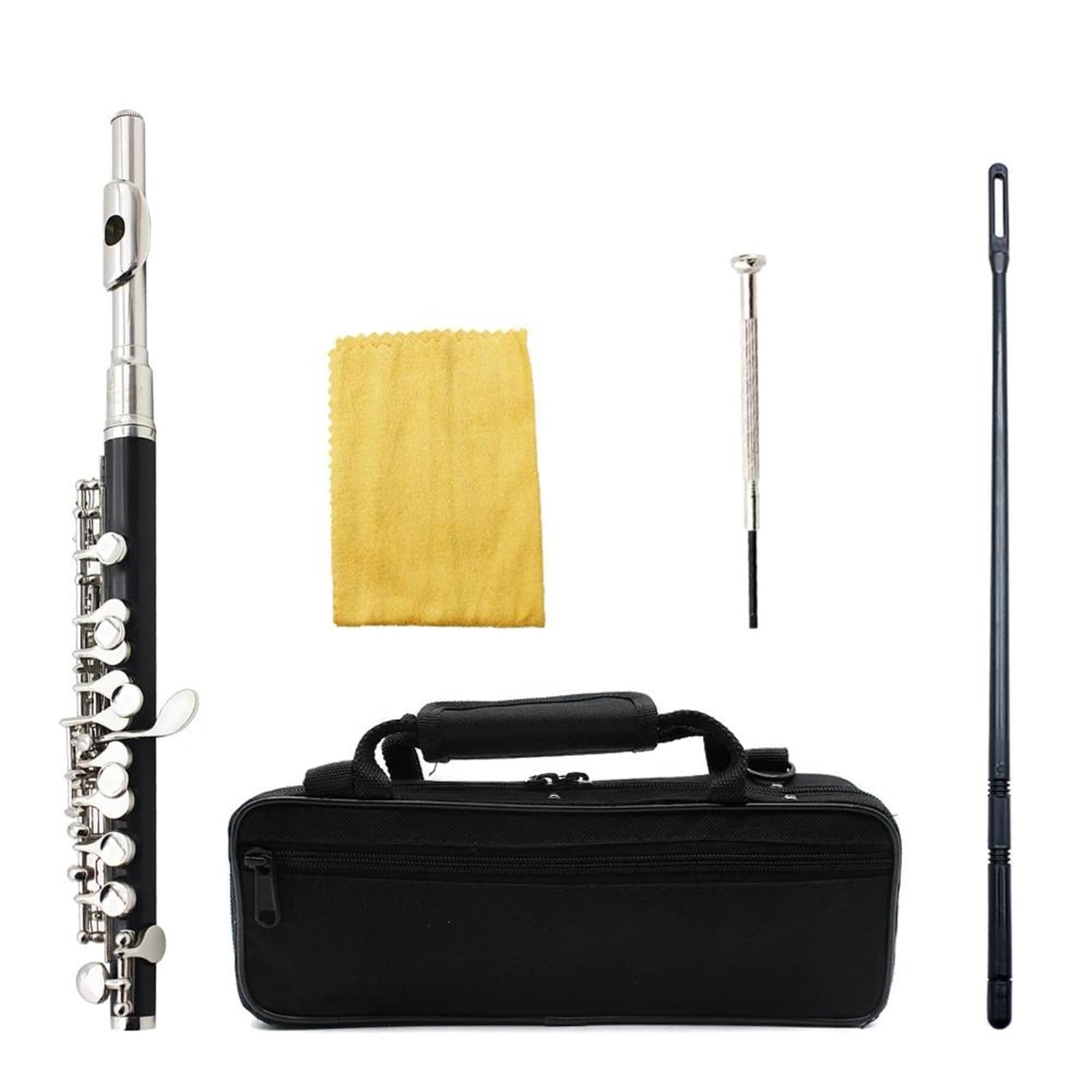 Profesjonalna Flet Zestaw Korpusów Z Białej Miedzi Piccolo C 16 Otworami I Futerałem Profesjonalne Instrumenty Dęte Drewniane Kluczem E(Black Silver)