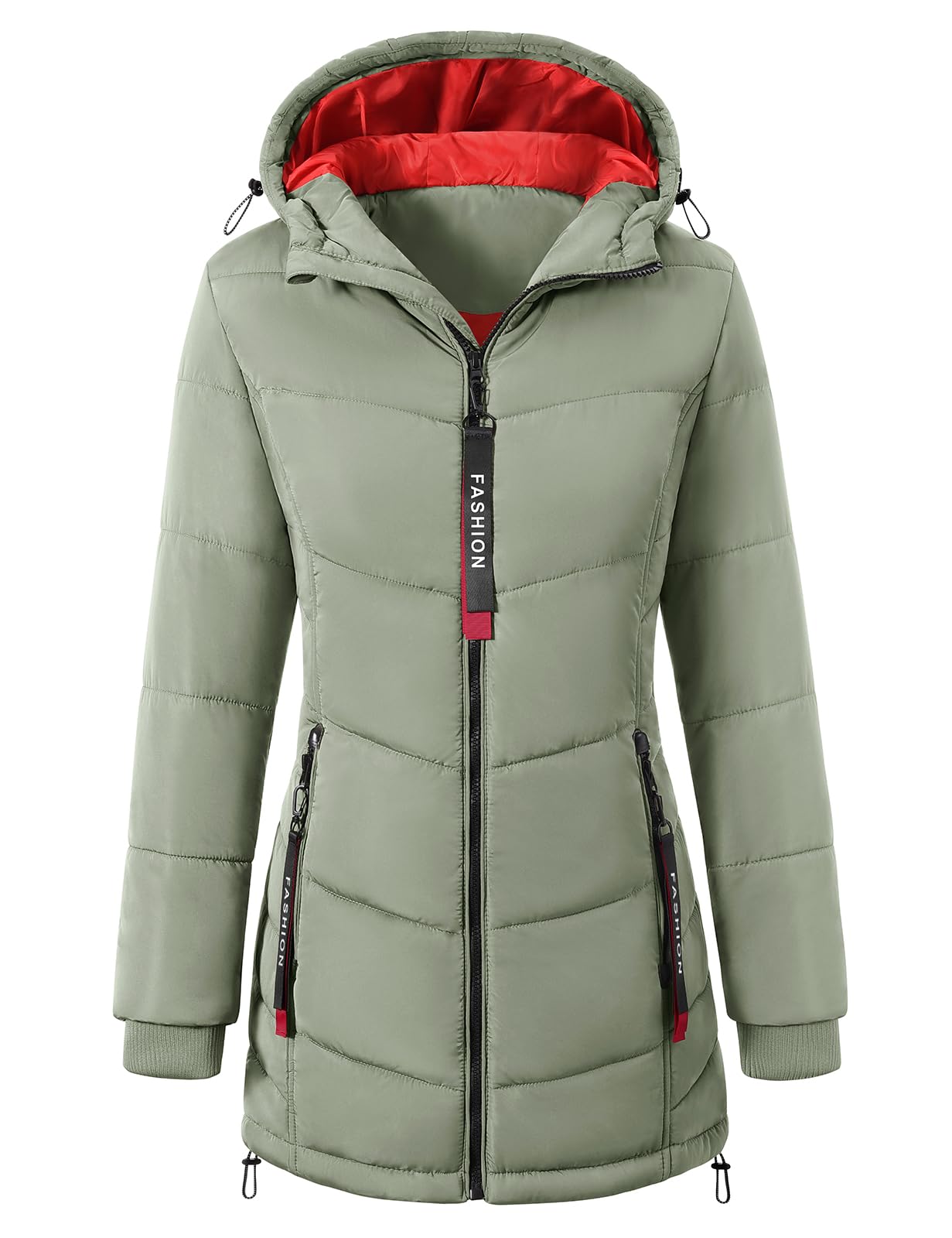 CMTOP Warme winterjas voor dames, dikke gewatteerde jas, lange herfst