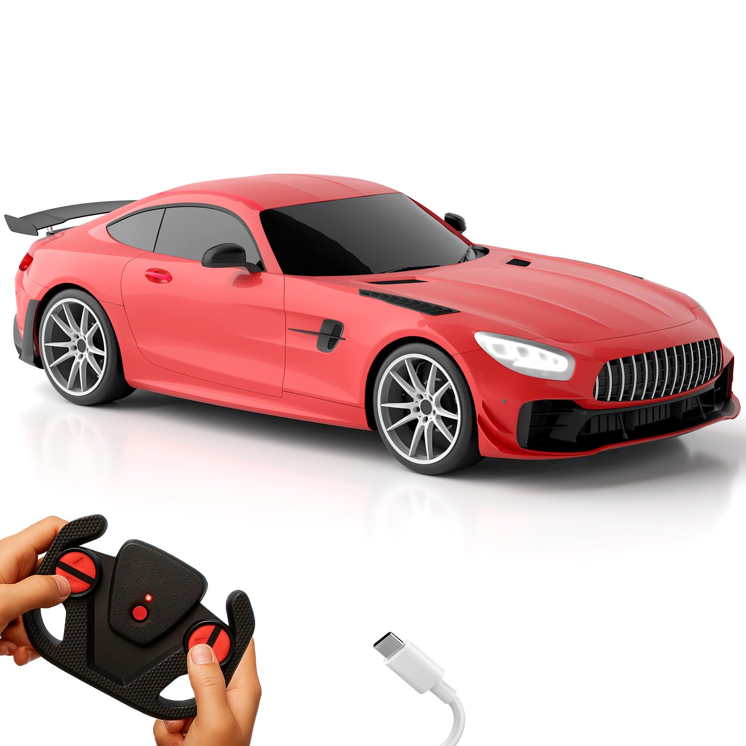 Lifelong Cuppy Rechargeable Remote Control Car for Kids | 2.4GHz with LED Headlights, Type-C Charging, Anti-Skid Tyres, Multi-Directional Movement, BIS Certified, USB Cable Included (Red, LLCRRC01)