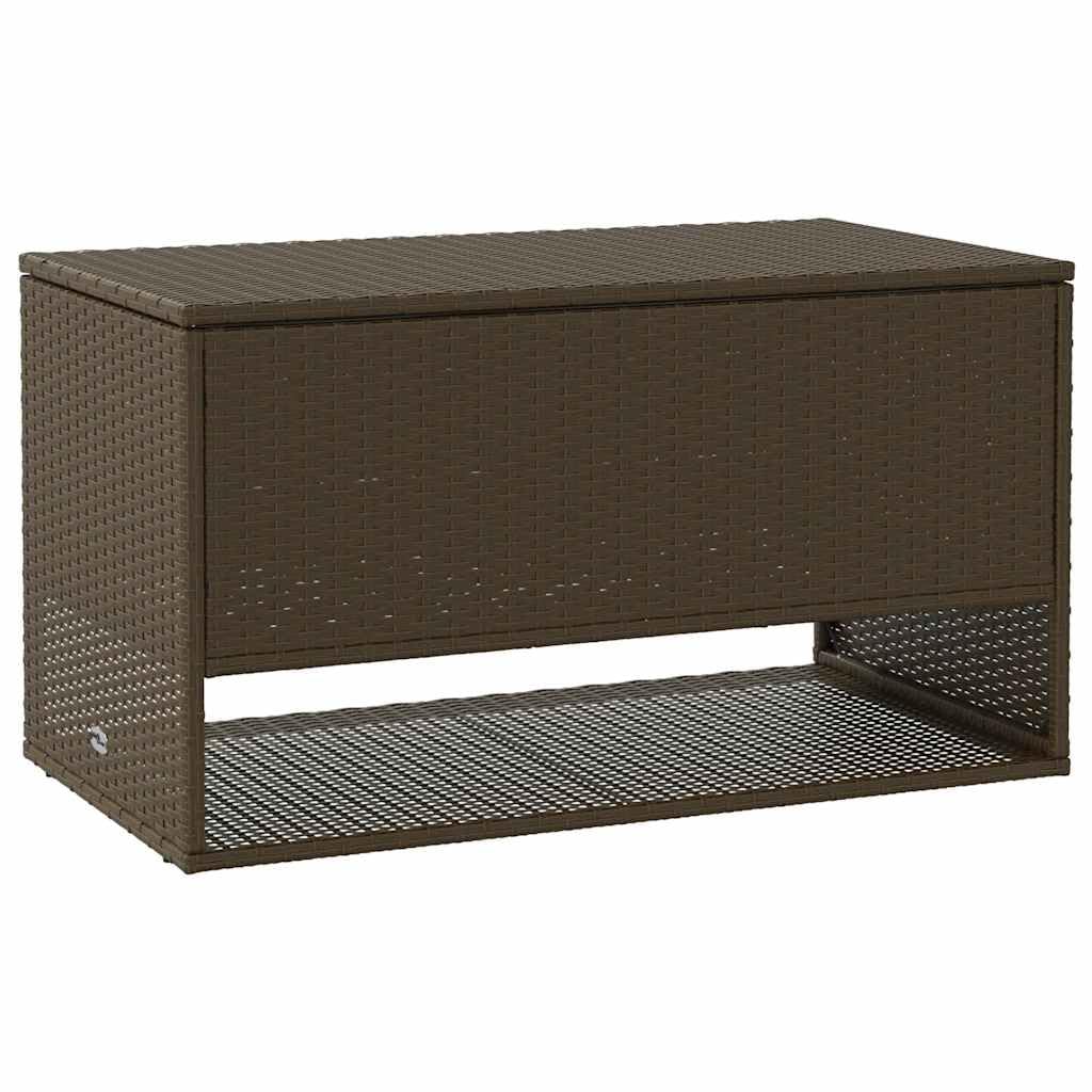 Skrzynka na poduszki do użytku na zewnątrz, brązowa z polirattanu, malowana proszkowo rama stalowa, 100 x 55 x 55,5 cm, wodoodporna skrzynia do przechowywania ogrodu z pokrywką, na taras