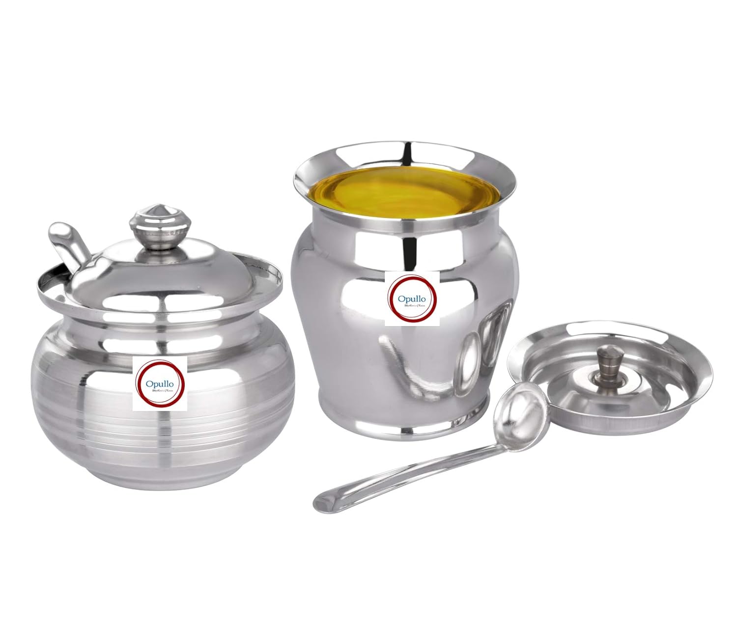 Opullo Stainless Steel Ghee Container with Lid and Spoon for Kitchen