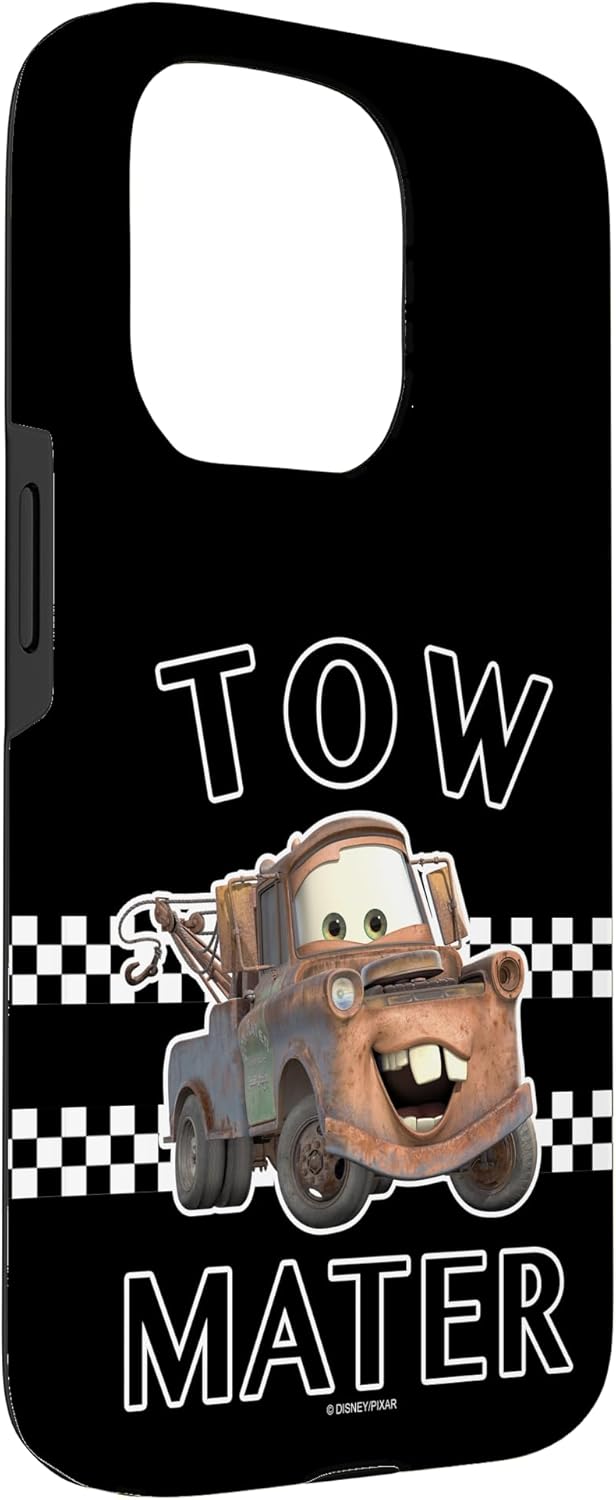 Disney Pixar Cars Tow Mater Black and White Checkered Case for iPhone 15 Pro
