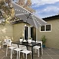 Overstock BONOSUKI Outdoor 9FT LED Round Patio Umbrella with UV Protection, Easy Tilt, and Wind-Resistant Features Grey