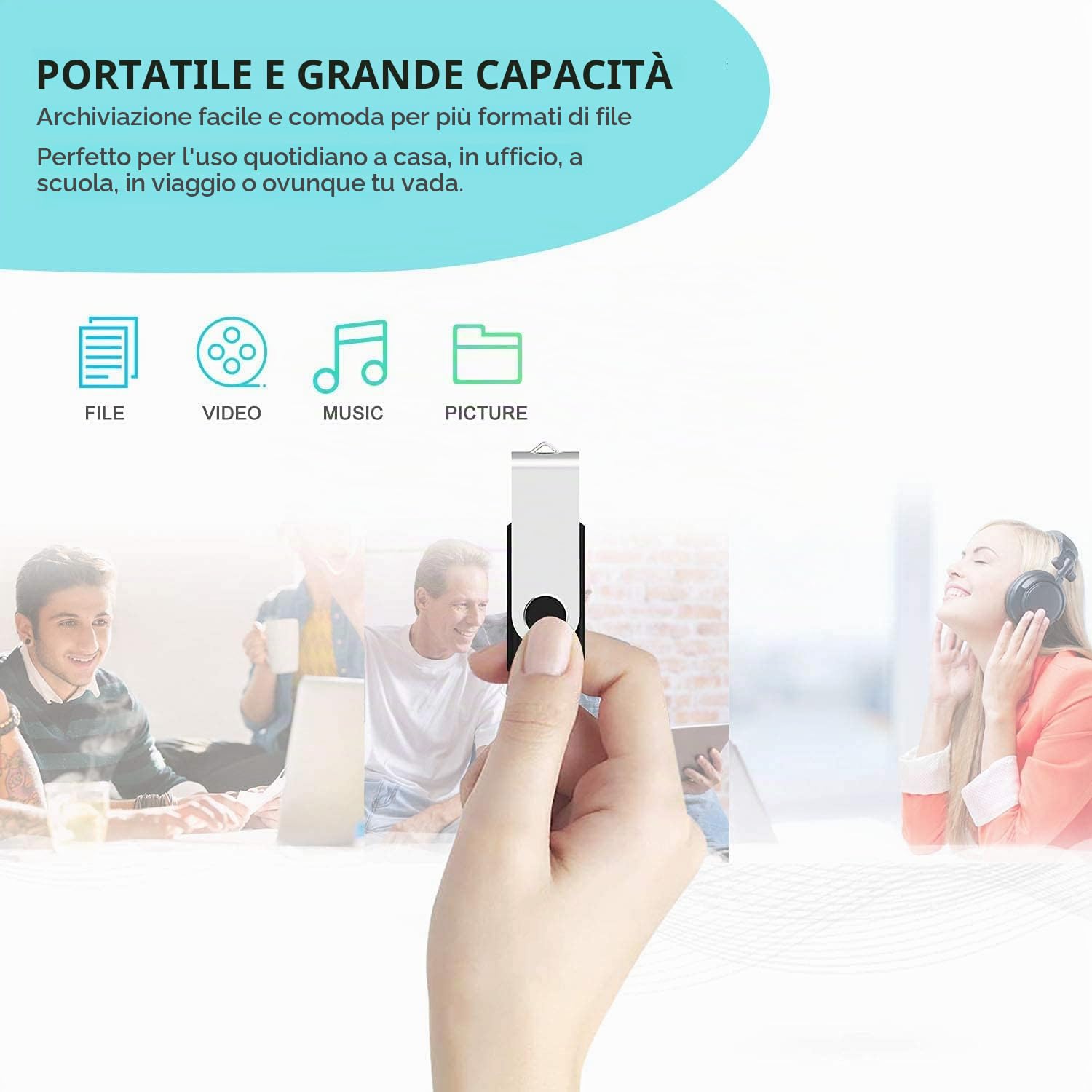 KOOTION 10 Pezzi Chiavetta USB 16GB, USB 2.0 Pen Drive 16GB Piccolo e Leggero Pennetta USB con Coperchio in Metallo Girevole a 360° Penna USB Set Para Ordenador/TV/Coche/Player, ect - Nero