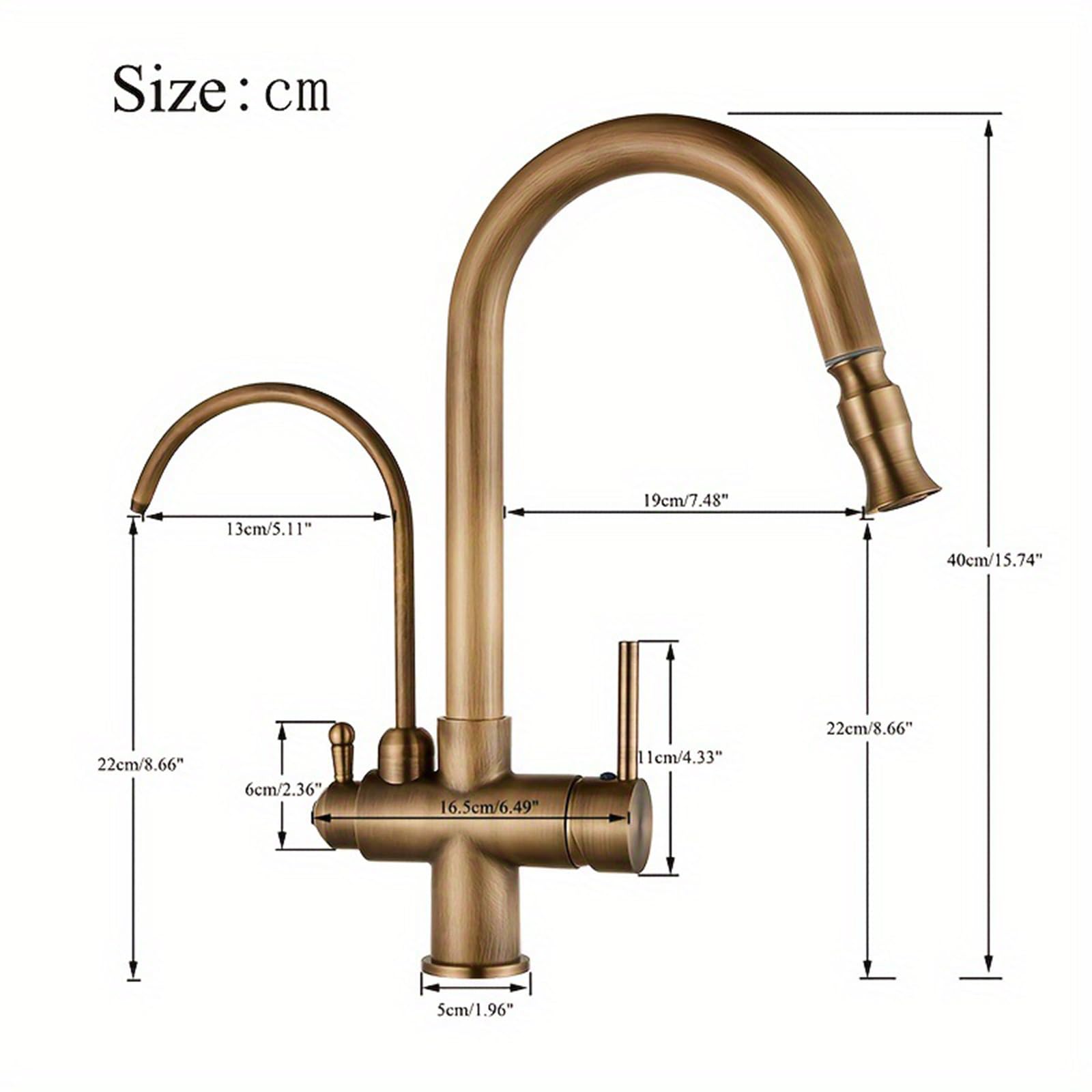Grifo de Cocina Osmosis 3 Vias Extraible Latón Grifo Osmosis 3 Vias Giratorio 2 Asas-Antigüedad
