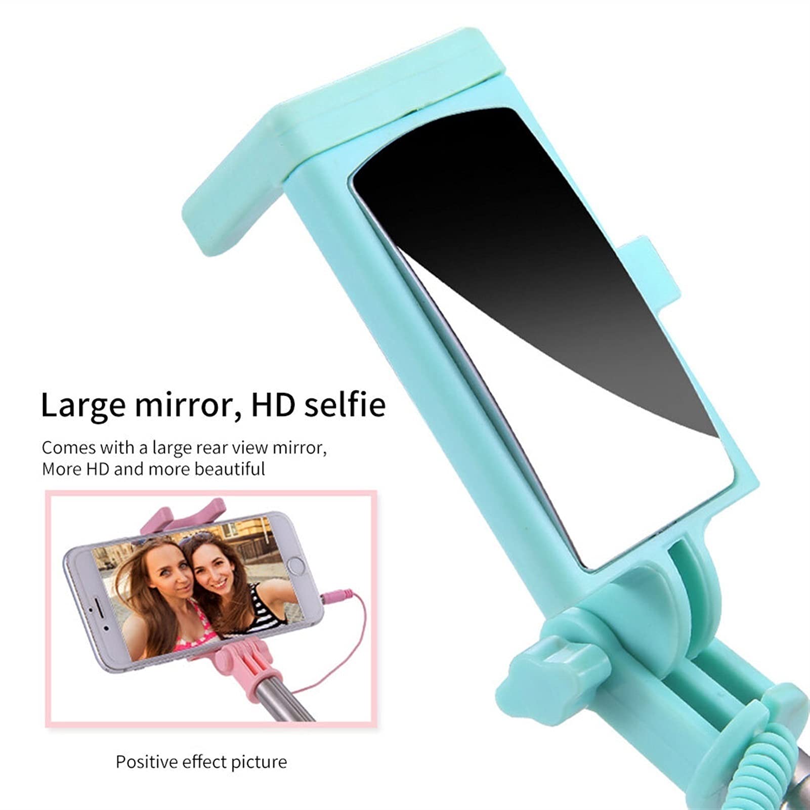 SCRUBY Mini bastone per selfie, pieghevole, monopiede, specchio da 3,5 mm, controllo della linea audio (blu)