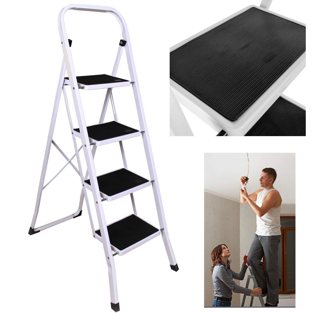 Escalera plegable de acero de 4 peldaños de goma antideslizante portátil resistente de 150 kg de capacidad