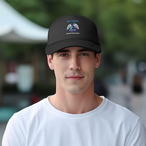 Miniatura 6 de Gorra de camionero para hombres y mujeres, gorra de malla para adultos, gorra de béisbol para papá, gorra ajustable y transpirable, Mi héroe es