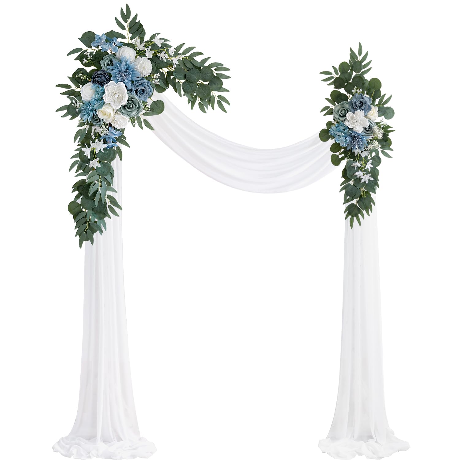 Olalaka Hellblaues künstliches Hochzeitsbogen-Set (3 Stück) mit 7,8 m weißem glänzendem Bogen Drapierstoff für DIY Hochzeit Party Zeremonie Empfang Hintergrund Blumendekoration