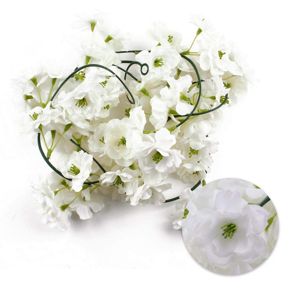 Artificial and Dried Flower Staraise 2M Pink Sakura Flower Cherry Rattan Wedding Arch Flower for Wedding BackArtificial Flower Wedding Hanging Garland - ( Color: White )