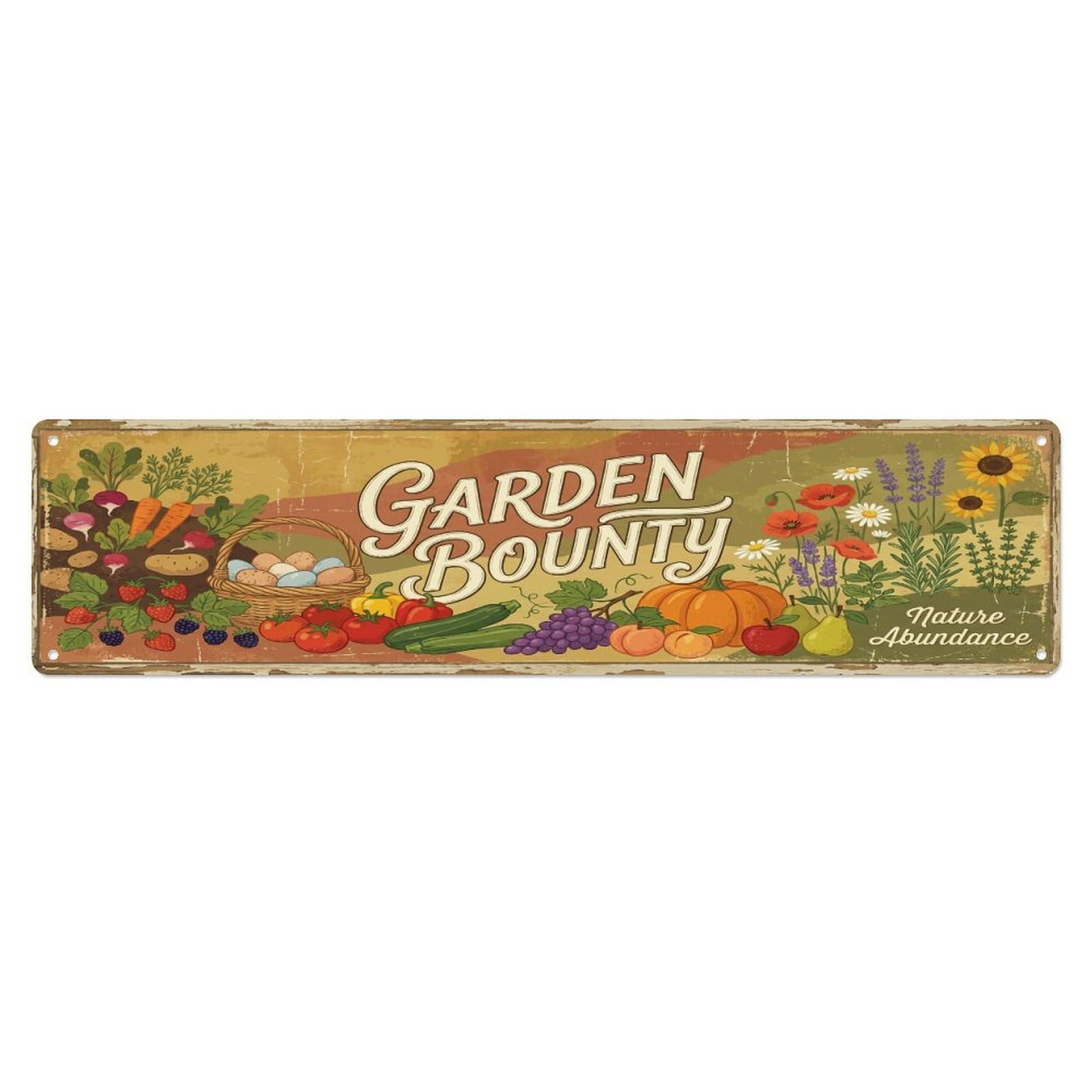 Olhnbad 4X16inch(10X40cm) Vintage Cottagecore Garden Garden Bounty Banner Metal Tin Sign