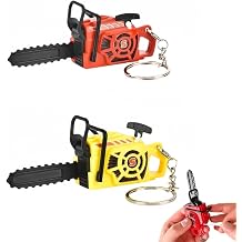 2-Pack Mini Chainsaw Keychain with Pullable Rope, Miniature Pull-Start Chainsaw Keychain