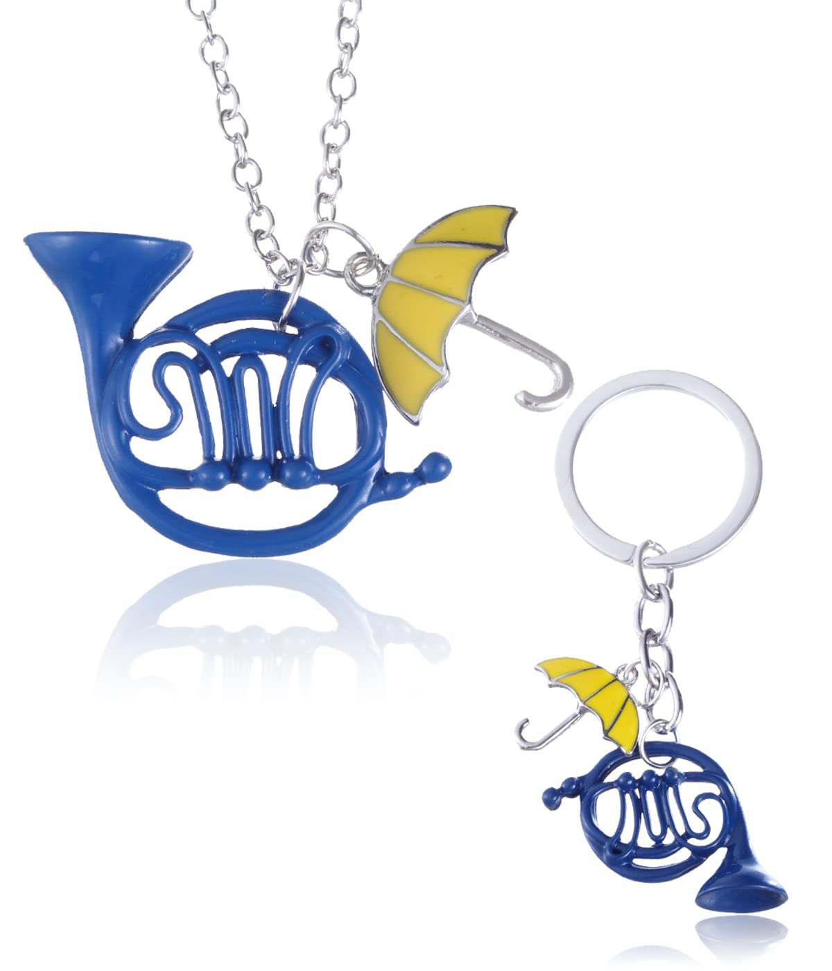 PlandleLeeFrench Horn Keychain, 2pcs Enamel Key Chain Blue Horn Umbrella Pendant, How I Met Your Mother, Gifts for Parents, Birthday Gifts, Holiday Gifts