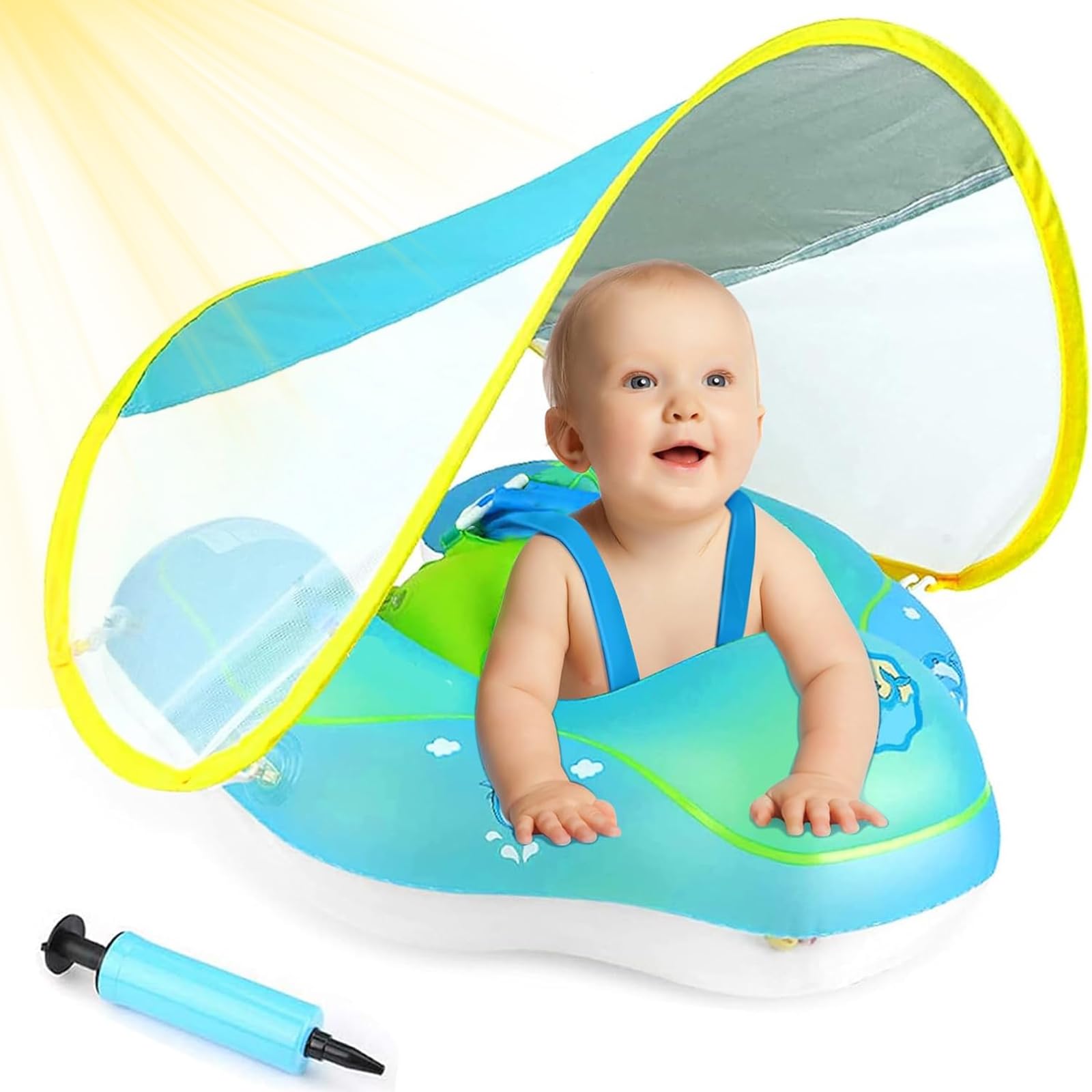 ANSTEN Flotador Bebe con Sombrilla,Flotador Bebe 1 año Flotadores para Bebe Anillo de Natación Piscina Bebe,Flotador bebé Inflable Flotador Bebe 3 Meses~72 Meses