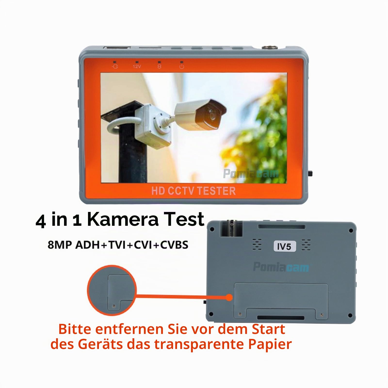 4 in 1 CCTV Tester Support 720P/1080P/3mp/4mp/5mp/8MP AHD, TVI, CVI & CVBS Analog Camera, Security Video Monitor with 4.3 inch LCD Screen DC12V 1A Power Output, UTP Cable Tester, PTZ Control