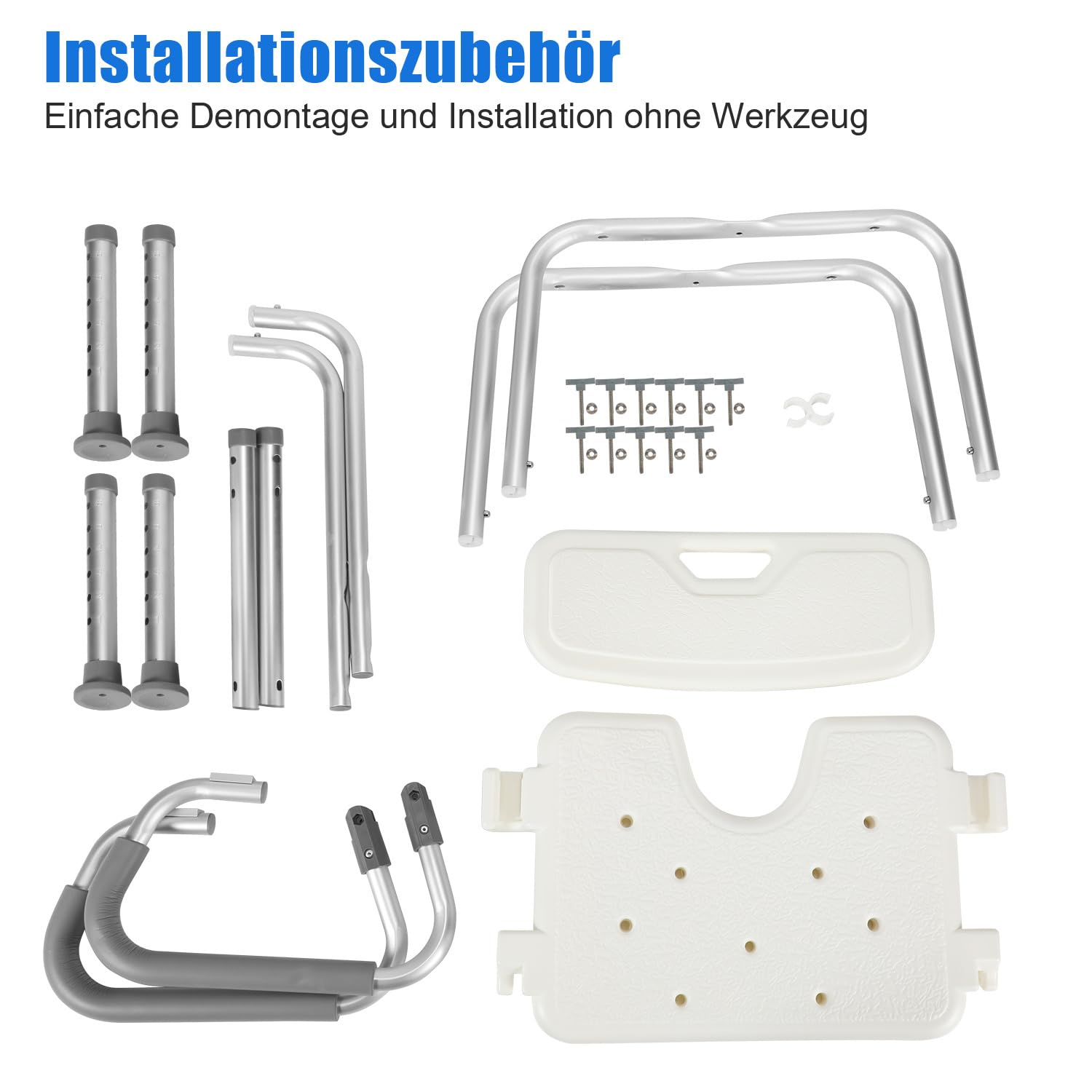 Duschhocker Duschstuhl mit Abnehmbarer Armlehne und Rückenlehne höhenverstellbar Badhockerund 37.5-50.5 cm Anti-Rutsch-Füße Stabil duschstuhl für senioren