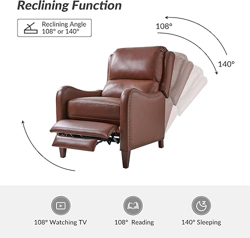 Miniatura 86 de HULALA HOME Silla reclinable de cuero genuino, moderno sillón reclinable con respaldo ajustable y reposapiés, cómodo sofá individual tapizado